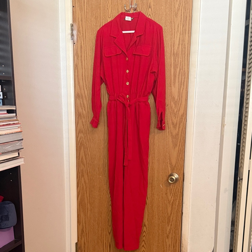 Vintage 80s 90s Paris Saint Germain Petite Red Jumpsuit One Piece Size M